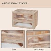 PawHut Cage pour hamsters souris petits rongeurs multi-équipements rampe plateformes toit ouvrant grillagé porte bois de sapin plexiglas(m-4)