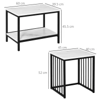 HOMCOM Modern Coffee Table Set of Two, Marble-Effect Nesting Side Tables with Steel Frame for Living Room, White, Black(m-3)