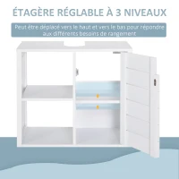 HOMCOM Meuble salle de bain sous lavabo suspendu mural - meuble sous-vasque - placard 1 porte avec étagère - double niche - dim. 60L x 30l x 54H cm - MDF blanc(m-5)