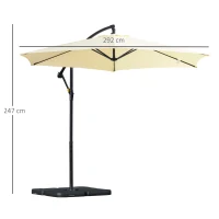 Outsunny 3m Overhanging Garden Parasol, with Cross Base - Beige(m-3)