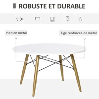 HOMCOM Table Basse Ronde pour Salon dim. Ø 80 x 45H cm Pieds en métal doré Plateau en Bois Blanc(m-4)