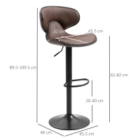 HOMCOM Adjustable Swivel Bar Stools Set of 2, Barstools with Footrest and Backrest, Steel Frame Gas Lift, for Kitchen Counter Dining Room, Brown(m-3)