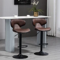HOMCOM Adjustable Swivel Bar Stools Set of 2, Barstools with Footrest and Backrest, Steel Frame Gas Lift, for Kitchen Counter Dining Room, Brown(m-2)