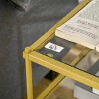 HOMCOM Beistelltisch mit 3 Glasböden Couchtisch Nachttisch mit 3 Regalen mit Stahlrahmen Indoor Outdoor  Glas Gold 40 x 40 x 60 cm(m-8)