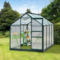 Outsunny Clear Polycarbonate Greenhouse Large Walk-In Green House Garden Plants Grow Galvanized Base Aluminium Frame w/ Slide Door (6 x 8ft)(m-11)