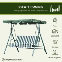 Outsunny 3 Seater Canopy Swing Chair Heavy Duty Outdoor Garden Bench with Sun Cover Metal Frame - Green(m-7)