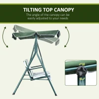 Outsunny 3 Seater Canopy Swing Chair Heavy Duty Outdoor Garden Bench with Sun Cover Metal Frame - Green(m-4)