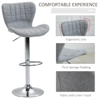 HOMCOM Bar Stools Set of 2 Swivel Stool Adjustable Height Bar Chairs with Footrest for Kitchen Dining Home Pub, Grey(m-7)