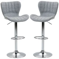 HOMCOM Bar Stools Set of 2 Swivel Stool Adjustable Height Bar Chairs with Footrest for Kitchen Dining Home Pub, Grey(m-12)