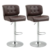HOMCOM Set Of 2 PU Leather Tufted Bar Stools Chairs Dining Seats Adjustable Height Swivel w/ Footrest for Kitchen Counter Home Bar Brown(m-13)