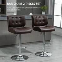 HOMCOM Set Of 2 PU Leather Tufted Bar Stools Chairs Dining Seats Adjustable Height Swivel w/ Footrest for Kitchen Counter Home Bar Brown(m-4)