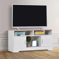 HOMCOM TV Stand Cabinet for TVs up to 50", TV Table Unit with Storage, Open Shelves and Cable Management, Modern TV Console for Living Room Bedroom, White(m-2)
