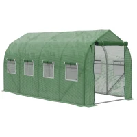 Outsunny Walk in Polytunnel Greenhouse with Windows and Door for Garden and Backyard, Green(m-1)