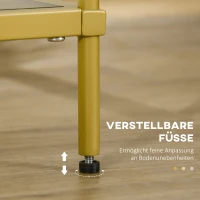 HOMCOM Beistelltisch mit 3 Glasböden Couchtisch Nachttisch mit 3 Regalen mit Stahlrahmen Indoor Outdoor  Glas Gold 40 x 40 x 60 cm(m-6)