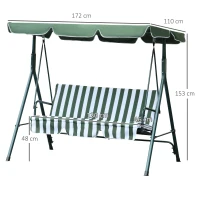 Outsunny 3 Seater Canopy Swing Chair Heavy Duty Outdoor Garden Bench with Sun Cover Metal Frame - Green(m-3)