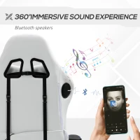 Vinsetto Video Game Chair with RGB LED Light, Bluetooth Speakers Music Racing Gaming Chair PU Leather 360° Swivel with Headrest Pillow, White(m-8)