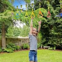 Outsunny Kids Obstacle Course, 42.6 FT Children Slackline Training Equipment, with Monkey Bars, Rope Ladder, Swing, Gym Rings, Tree Protector, Carry Bag(m-2)