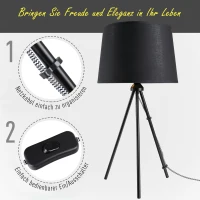 HOMCOM Tischleuchte Tischlampe E27-Fassung Nachttischlampe 40 W Metall Schwarz 30 x 30 x 60 cm(m-6)