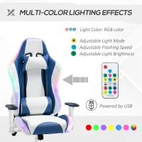 Vinsetto Video Game Chair with RGB LED Light, Bluetooth Speakers Music Racing Gaming Chair PU Leather 360° Swivel with Headrest Pillow, White(m-4)