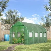 Outsunny Walk in Polytunnel Greenhouse with Windows and Door for Garden and Backyard, Green(m-2)