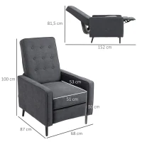 HOMCOM Fauteuil inclinable fauteuil de salon relax Dossier capitonné en Tissu avec Repose-Pieds réglable - Aspect Lin Gris(m-3)