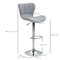 HOMCOM Bar Stools Set of 2 Swivel Stool Adjustable Height Bar Chairs with Footrest for Kitchen Dining Home Pub, Grey(m-3)