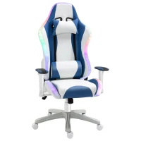 Vinsetto Video Game Chair with RGB LED Light, Bluetooth Speakers Music Racing Gaming Chair PU Leather 360° Swivel with Headrest Pillow, White(m-1)