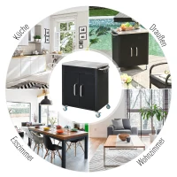 Homcom® Wózek Kuchenny z Kółkami Wózek Podręczny Szafka Kuchenna Stal Szlachetna Czarny(m-6)