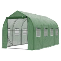 Outsunny Walk in Polytunnel Greenhouse with Windows and Door for Garden and Backyard, Green(m-7)
