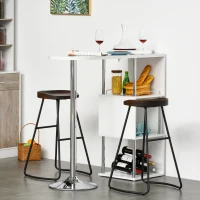 HOMCOM Tavolo Alto da Bar e Cucina 3 Mensole e Porta Bottiglie, Consolle da Ingresso Stile Moderno in Metallo e MDF, Bianco(m-10)