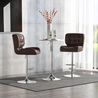 HOMCOM Set Of 2 PU Leather Tufted Bar Stools Chairs Dining Seats Adjustable Height Swivel w/ Footrest for Kitchen Counter Home Bar Brown(m-1)