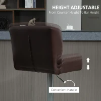 HOMCOM Set Of 2 PU Leather Tufted Bar Stools Chairs Dining Seats Adjustable Height Swivel w/ Footrest for Kitchen Counter Home Bar Brown(m-6)