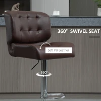 HOMCOM Set Of 2 PU Leather Tufted Bar Stools Chairs Dining Seats Adjustable Height Swivel w/ Footrest for Kitchen Counter Home Bar Brown(m-5)