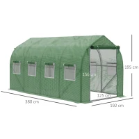 Outsunny Walk in Polytunnel Greenhouse with Windows and Door for Garden and Backyard, Green(m-3)