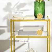 HOMCOM Beistelltisch mit 3 Glasböden Couchtisch Nachttisch mit 3 Regalen mit Stahlrahmen Indoor Outdoor  Glas Gold 40 x 40 x 60 cm(m-5)