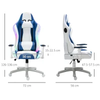 Vinsetto Video Game Chair with RGB LED Light, Bluetooth Speakers Music Racing Gaming Chair PU Leather 360° Swivel with Headrest Pillow, White(m-3)
