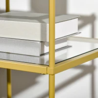 HOMCOM Beistelltisch mit 3 Glasböden Couchtisch Nachttisch mit 3 Regalen mit Stahlrahmen Indoor Outdoor  Glas Gold 40 x 40 x 60 cm(m-9)