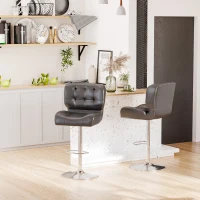 HOMCOM Set Of 2 PU Leather Tufted Bar Stools Chairs Dining Seats Adjustable Height Swivel w/ Footrest for Kitchen Counter Home Bar Brown(m-12)