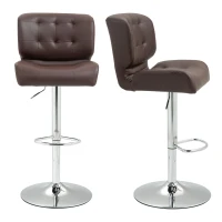 HOMCOM Set Of 2 PU Leather Tufted Bar Stools Chairs Dining Seats Adjustable Height Swivel w/ Footrest for Kitchen Counter Home Bar Brown(m-2)