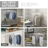 HOMCOM Uitschuifbare Wanddroger, Wandmontage Wasmolen, Opvouwbare Space-Saver voor Kleine Huishoudens, Binnen en Buiten, Metaal, Wit, 63,5 x 60 x 20 cm(m-7)