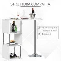 HOMCOM Tavolo Alto da Bar e Cucina 3 Mensole e Porta Bottiglie, Consolle da Ingresso Stile Moderno in Metallo e MDF, Bianco(m-4)