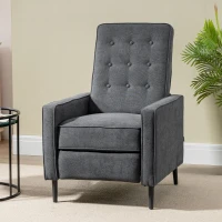 HOMCOM Fauteuil inclinable fauteuil de salon relax Dossier capitonné en Tissu avec Repose-Pieds réglable - Aspect Lin Gris(m-10)