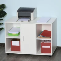 Vinsetto Mobile Office File Cabinet, Lateral Stationery Storage Cabinet, Printer Stand Unit with Wheels, Open Compartment and Cupboard, White(m-7)