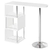HOMCOM Tavolo Alto da Bar e Cucina 3 Mensole e Porta Bottiglie, Consolle da Ingresso Stile Moderno in Metallo e MDF, Bianco(m-11)