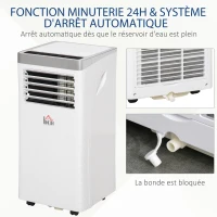 HOMCOM Climatiseur portable 9.000 BTU/h - ventilateur, déshumidificateur - réfrigérant naturel R290 - capacité de couv. max. de 18 m² - télécommande - débit d'air 360 m³/h - blanc(m-6)
