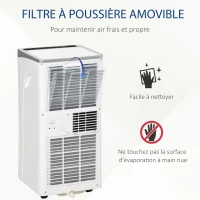HOMCOM Climatiseur portable 9.000 BTU/h - ventilateur, déshumidificateur - réfrigérant naturel R290 - capacité de couv. max. de 18 m² - télécommande - débit d'air 360 m³/h - blanc(m-7)