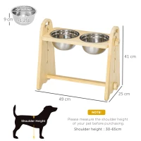 PawHut Raised Dog Bowls with Stand Adjustable Raised Pet Feeder with 2 Removable Stainless Steel Bowls for Small to Extra Large Dogs, Natural(m-3)