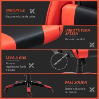 HOMCOM Sedia Gaming Professionale Girevole，Sedia da Ufficio Reclinabile con Sostegno Lombare e Collo PVC 67 x 67 x 123-132cm Nero-rosso(m-9)