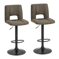 HOMCOM Set 2 Sgabelli da Bar Alti Girevoli con Schienale e Poggiapiedi, Sgabelli da Cucina Stile Vintage con Altezza Regolabile, 41.5x51x94-115cm, Cachi(m-1)