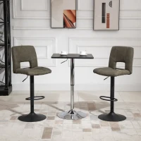 HOMCOM Set 2 Sgabelli da Bar Alti Girevoli con Schienale e Poggiapiedi, Sgabelli da Cucina Stile Vintage con Altezza Regolabile, 41.5x51x94-115cm, Cachi(m-10)